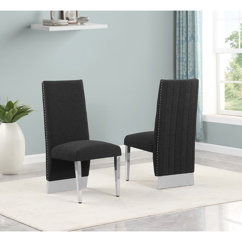 Best Quality Furniture Pleated Chrome Nailhead Trim Dining/Side Chair - N/A - Black-Chairs
