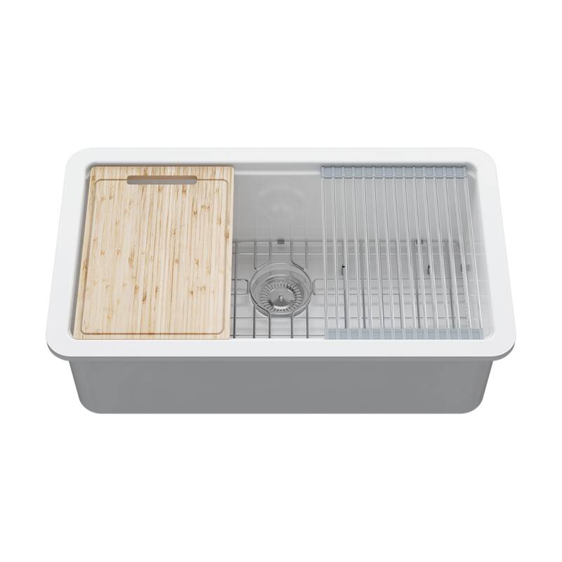 Sinber Farmhouse Apron Single Bowl Kitchen Sink with Fireclay White Finish