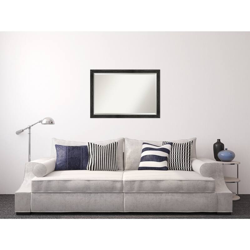 Beveled Wood Wall Mirror - Rustic Pine Black Narrow Frame