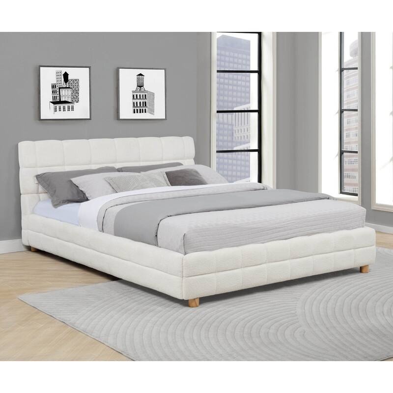 Best Master Furniture Maelle Fleece Upholstered Tufted Platform Bed - Cream