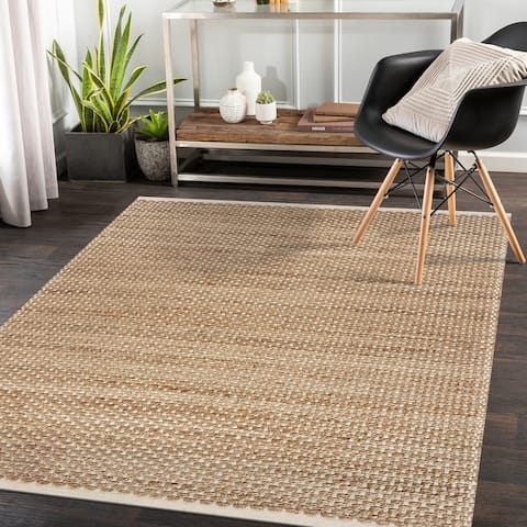 LR Home Organic Jute Bordered Area Rug, Tan and Off-White