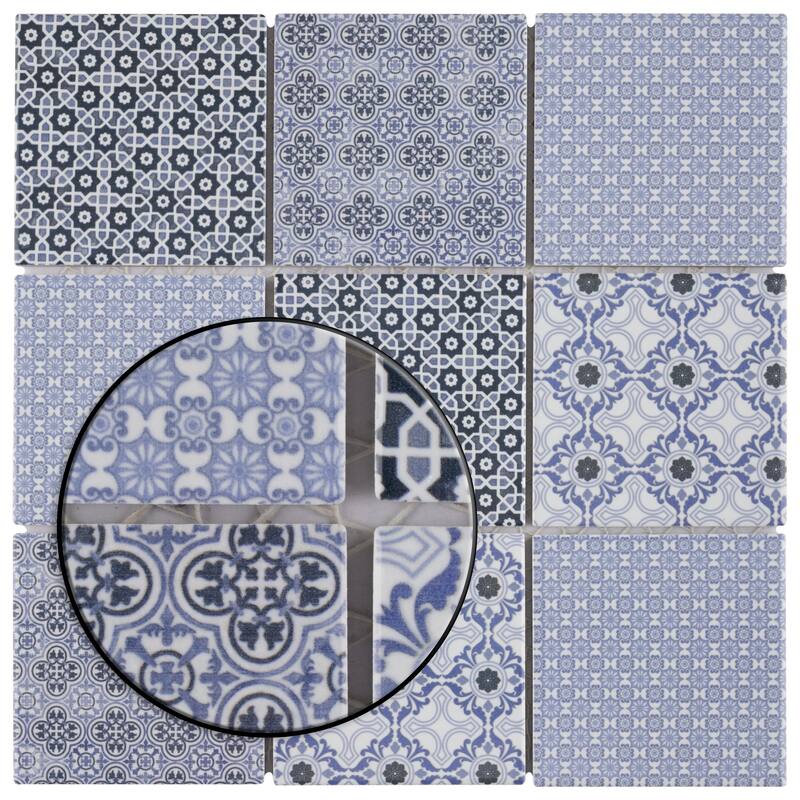 Merola Tile Classico 4" Square Blue 11-5/8" x 11-5/8" Porcelain Floor and Wall Tile