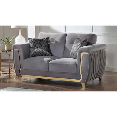 Contemporary Style Upholstery Loveseat Made With Wood In Gold Accent & Gray
