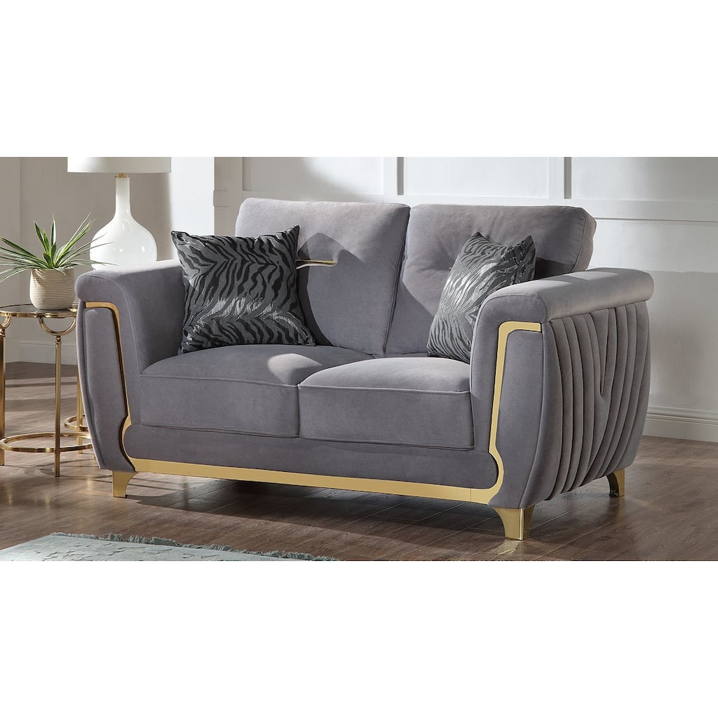 Contemporary Style Upholstery Loveseat Made With Wood In Gold Accent & Gray