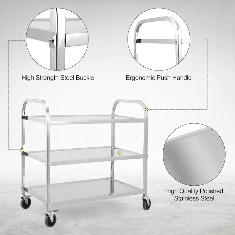 3 Tiers Kitchen Service Utility Cart with Handle for Indoor & Outdoor Use, 33.4*17.7*35.4 - N/A