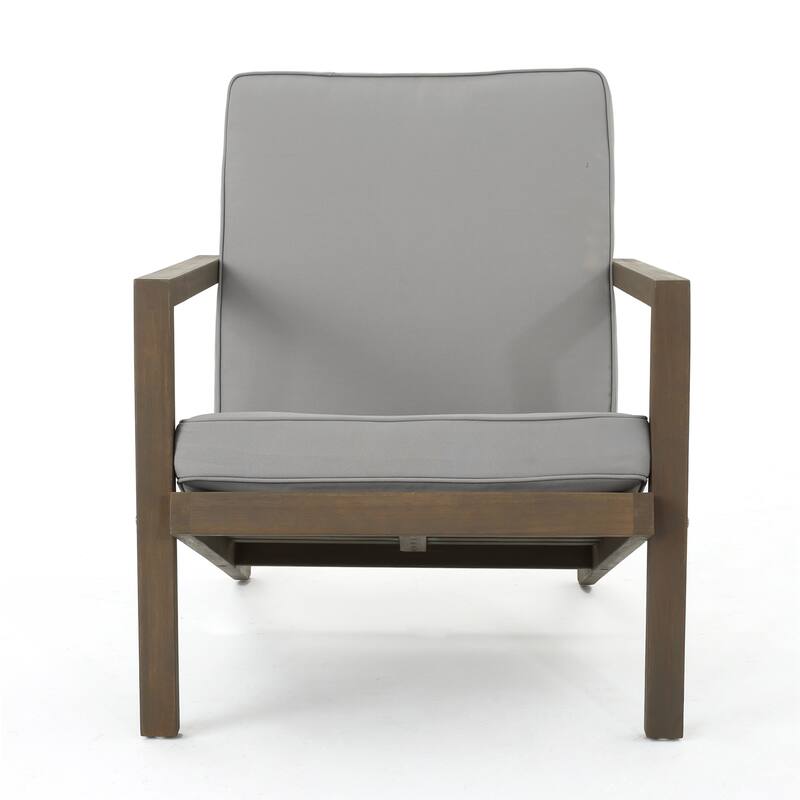 Liah Outdoor Patio Table Set, 2 Chair, Brown Acacia Wood, Gray Polyester