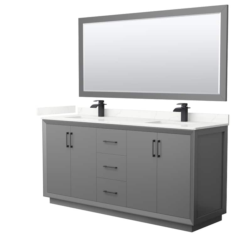Strada 72-inch Double Vanity, Quartz Top, 70-inch Mirror