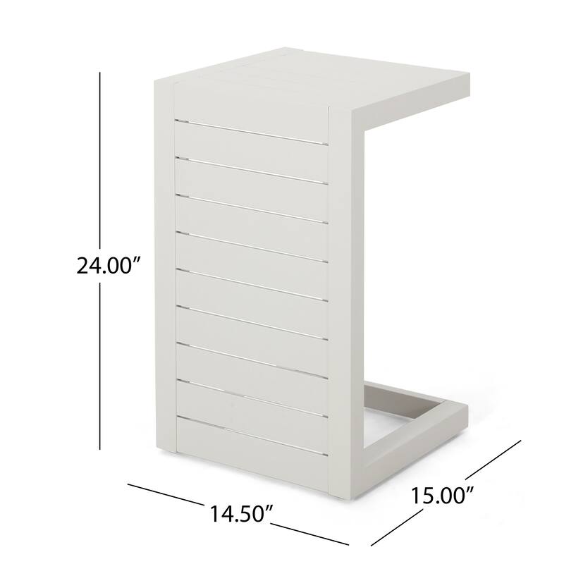 Roomfitters Modern Outdoor Side Table with Slatted Aluminium Frame, Weather-Resistant Accent Table for Patio