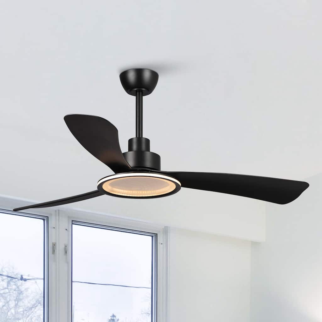 52-inch Black ABS 3-Blade Modern Propeller LED Ceiling Fan with Remote - 52 inches