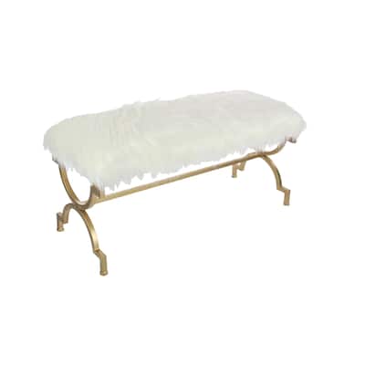 Metal Bench with White Cushion Top - Gold - Roche River Decor - 17"Wx42"Lx20"H