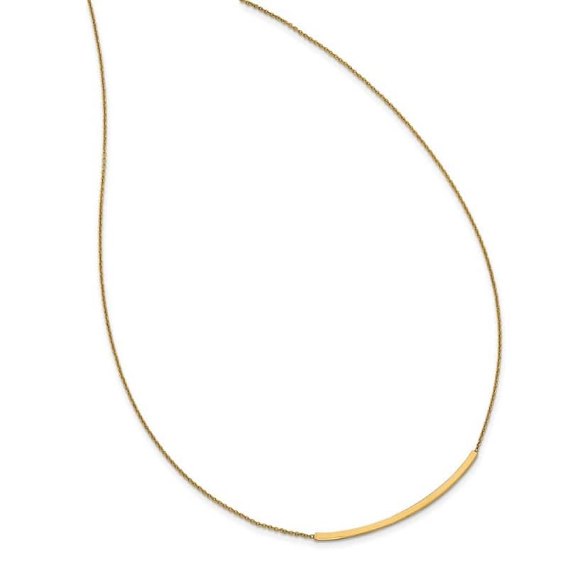 Curata 14k Italian Yellow Gold Polished Textured Curved Bar Necklace (2mm x 40mm), 18"