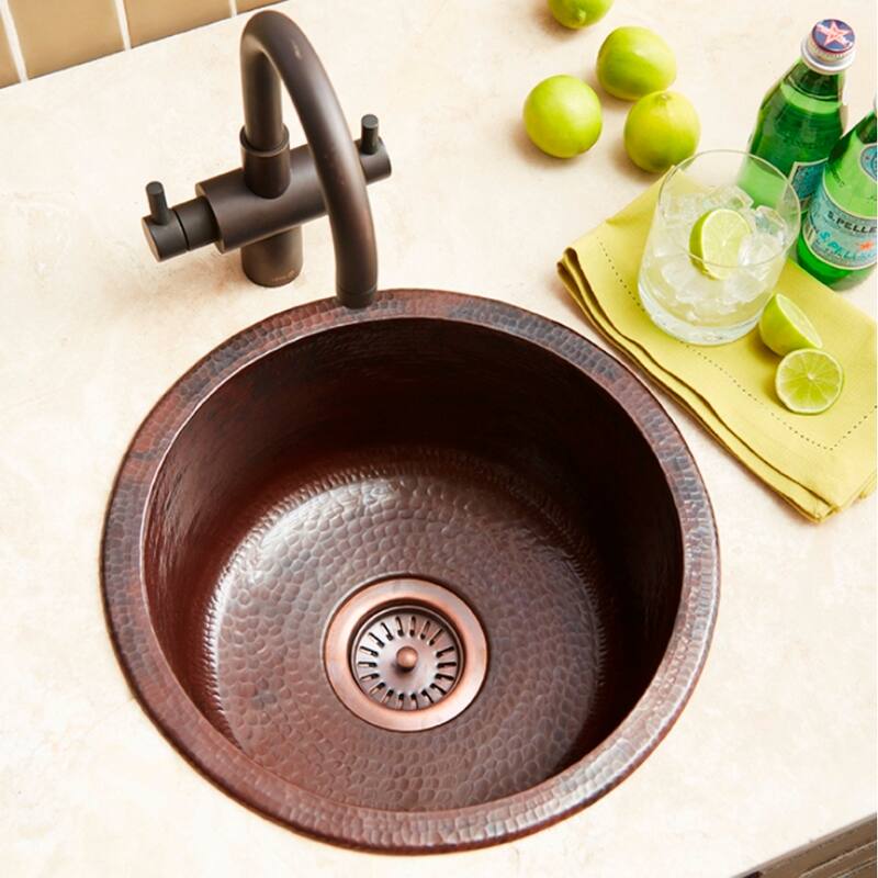 Redondo Chico Hand Hammered Copper Universal Mount Bar Sink