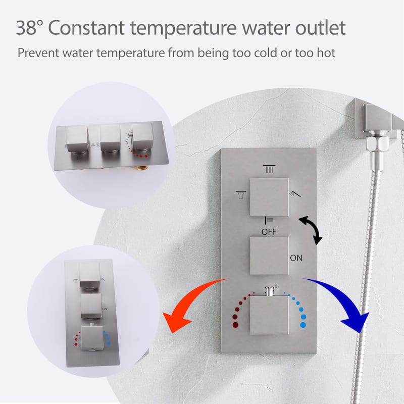 Luxury 3-Way Complete Rain Showerhead with High-pressure Handheld Showerhead&3-Body Jet in Black/Gold/Nickel