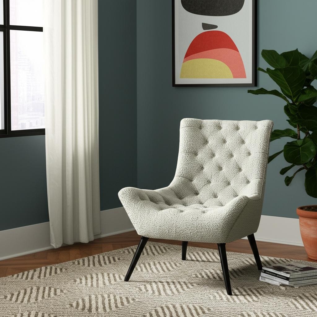 HomeRoots 32" Gray and Black Tufted Boucle Lounge Chair - 32 in. x 39 in. x 40 in.