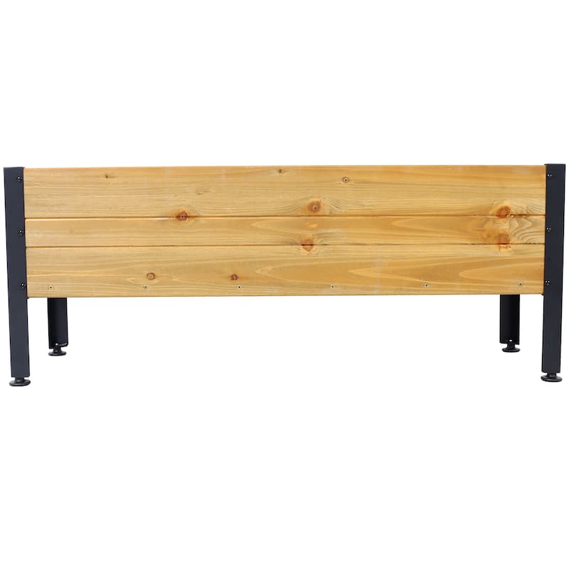 Anmytek Elevated Wooden Planter Box with Metal Legs, Weather Resistant Natural Wood, Adjustable Feet,Raised Garden Bed for Patio