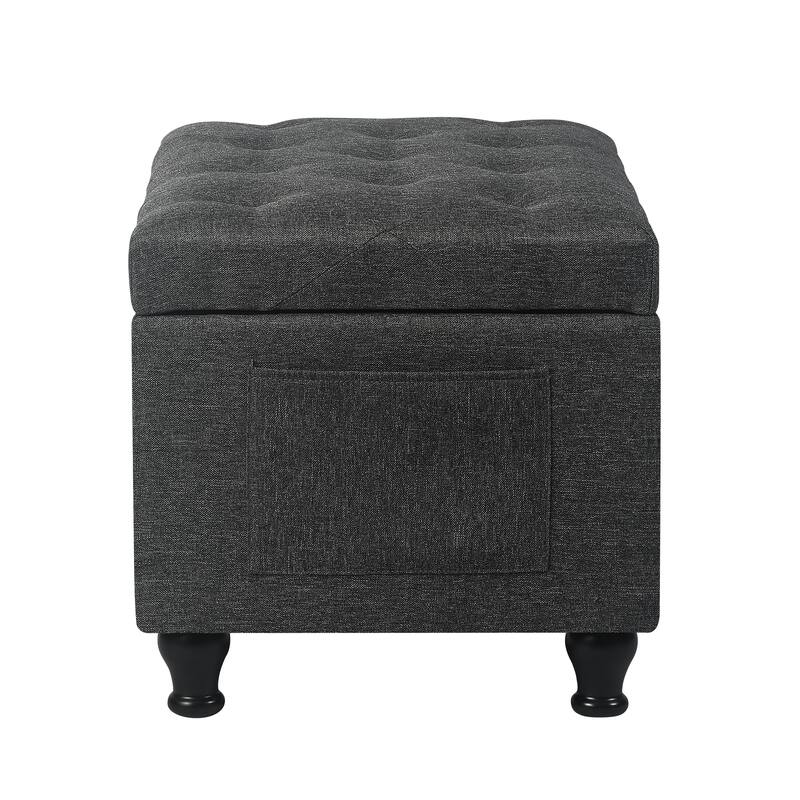 Adeco Linen Fabric Storage Ottoman for Living Room Bedroom