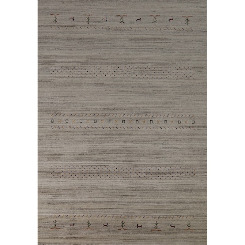 Hand Knotted Oriental 100% Wool Carpet Tribal Animal Pictorial Greys & Charcoal Gabbeh Area Rug - 8' 10'' X 6' 1''