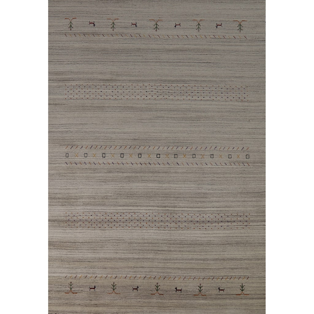 Hand Knotted Oriental 100% Wool Carpet Tribal Animal Pictorial Greys & Charcoal Gabbeh Area Rug - 8' 10'' X 6' 1''