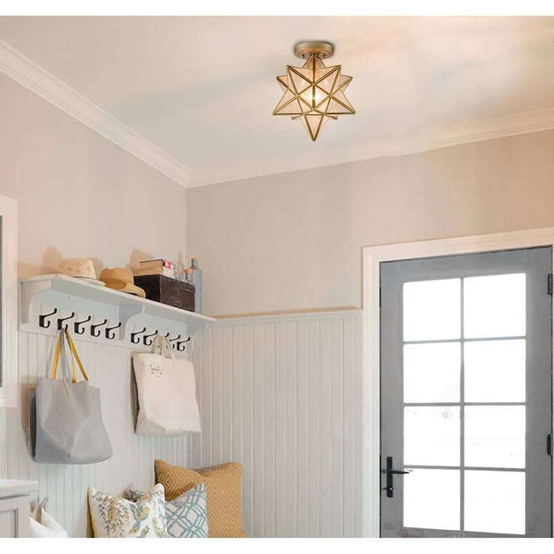Ferrara Moravian Star Light Flush Mount Ceiling Light with Seeded Glass Shade 12-inch