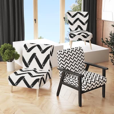 Designart "Black Horizontal Chevron " Upholstered Patterned Accent Chair and Arm Chair