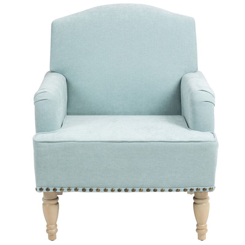 Sage Fabric Modern Accent Chair with Retro Wooden Legs, Nailhead Trim, and High-Density Foam Cushion