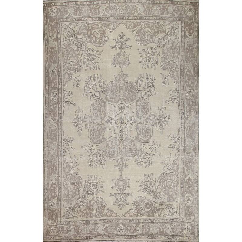 Hand Knotted Oriental 100% Wool Carpet Traditional Floral Beige & Ivories Tabriz Area Rug - 12' 6'' X 9' 6''