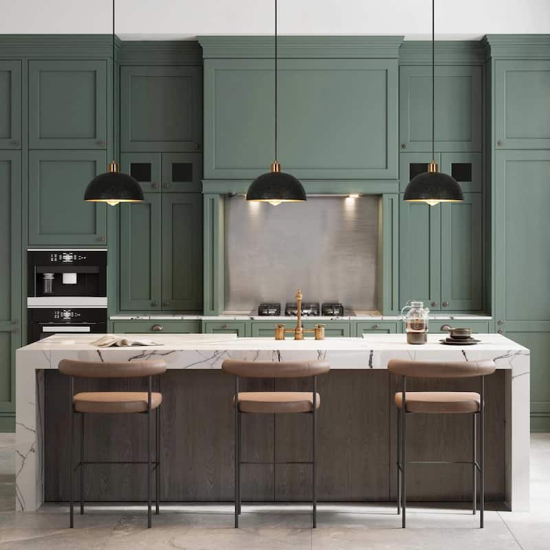 Ampla Modern Farmhouse 1-light Dome Pendant Light Black Gold Dimmable Kitchen Island Lighting
