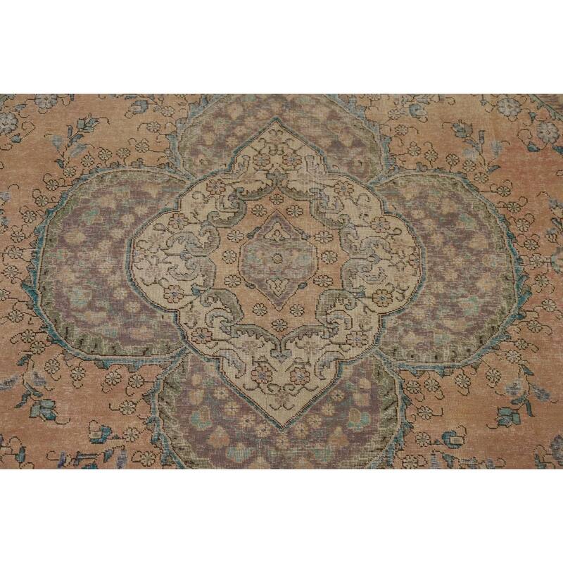 Distressed Tabriz Persian Antique Area Rug Hand-Knotted Wool Carpet - 9'6" x 12'8"