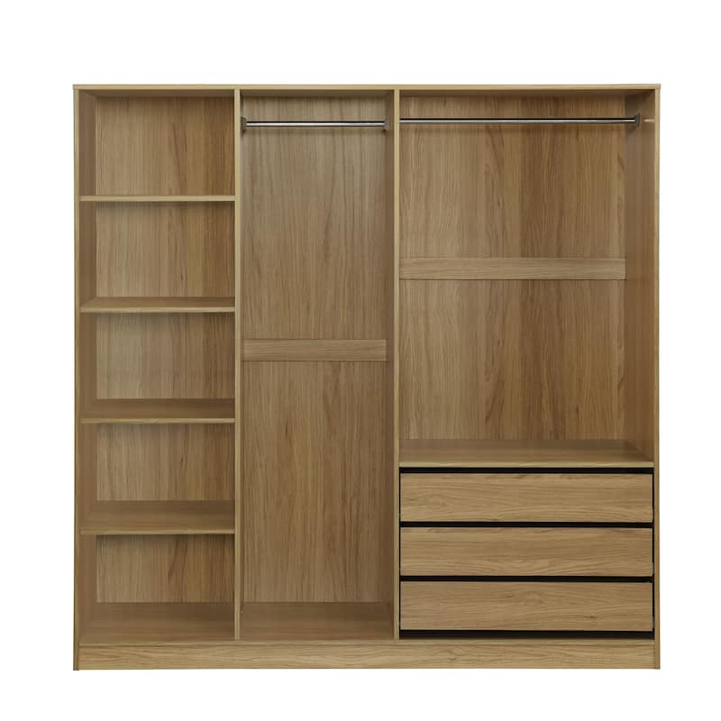 Open Armoire Wardrobe with 3 Drawers 67.70 Inch Freestanding Wardrobe with Clothes Rail Wooden Bedroom Storage Cabinet