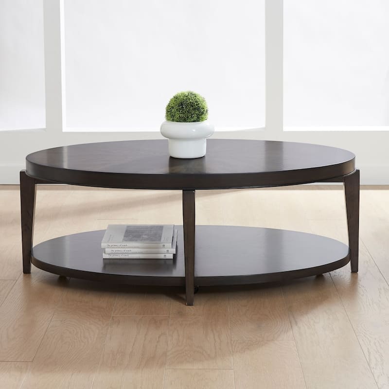 Penton Espresso Stone Oval Cocktail Table - Espresso - Wood