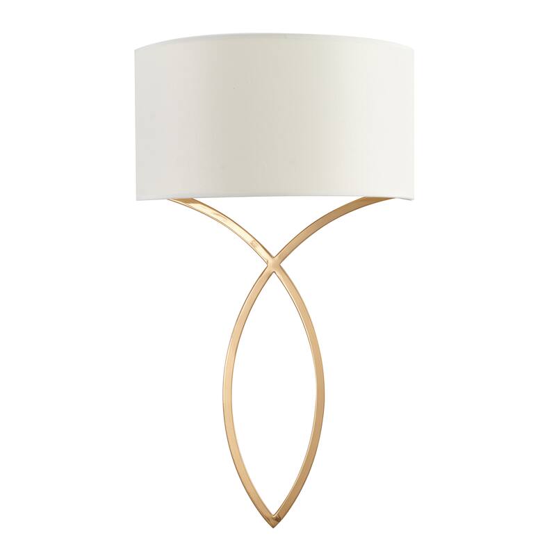 1 Light Antique Brass Metal Wall Sconce With A Fabric Shade