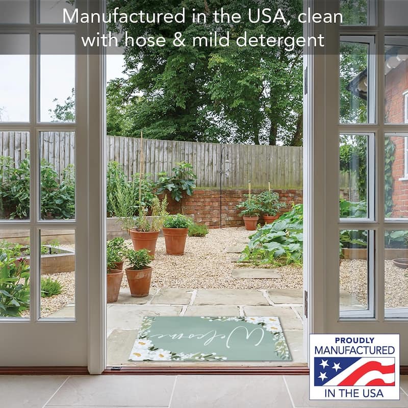 Floral Welcome Indoor/Outdoor Entryway Floor Mat Made in The USA Low Profile, Non-Skid Rubber Backing, 29.5" by 17.75" - 2' x 3'