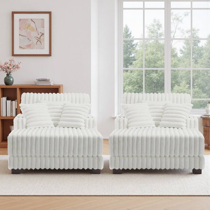 2-Piece Flannel Chaise Lounge Sofa Bed Set with Cup Holder