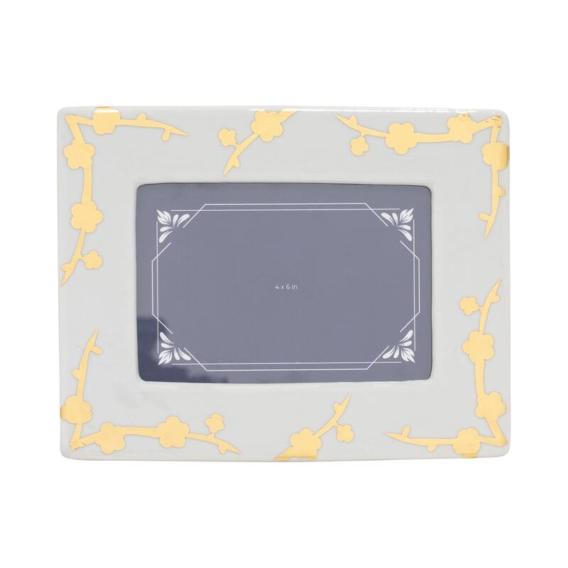 Sagebrook Home Ceramic Cherry Blossom Photo Frame, Rectangle, Cherry Blossom - Cherry Blossom Blue/white - 9" x 1" x 7"