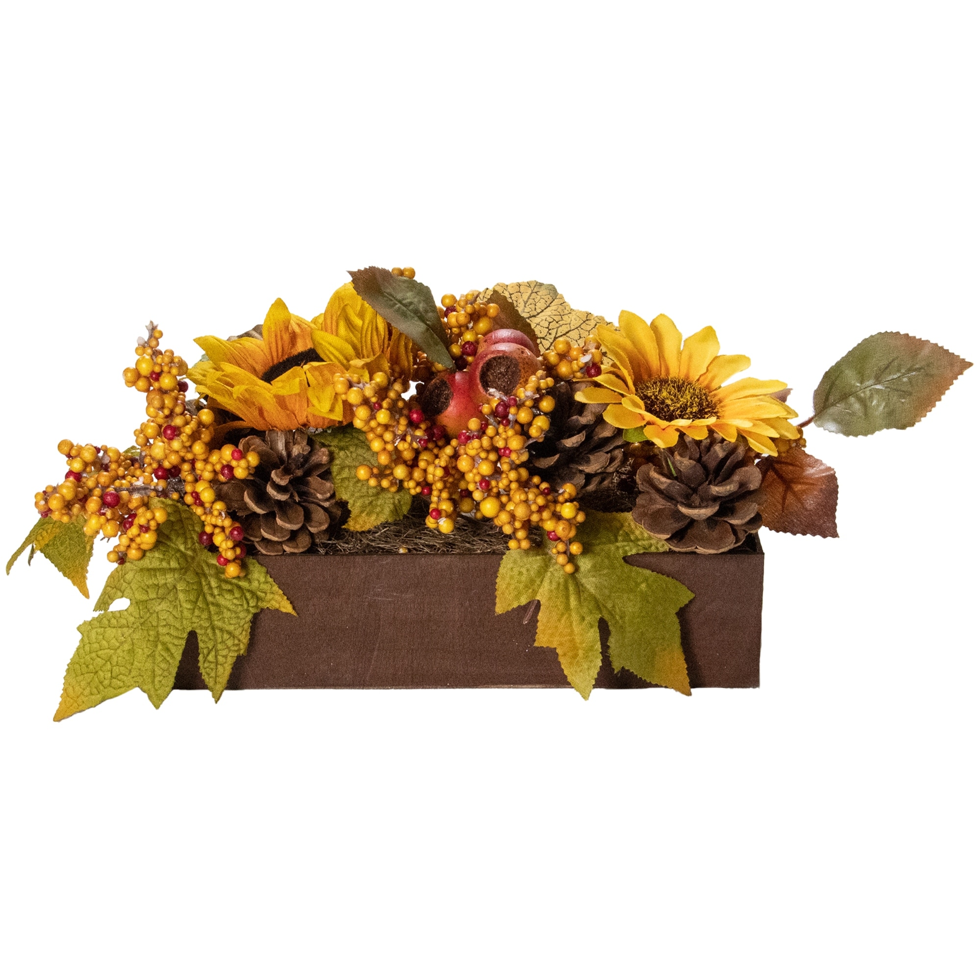 10" Yellow and Brown Sunflowers and Leaves Fall Harvest Floral Arrangement