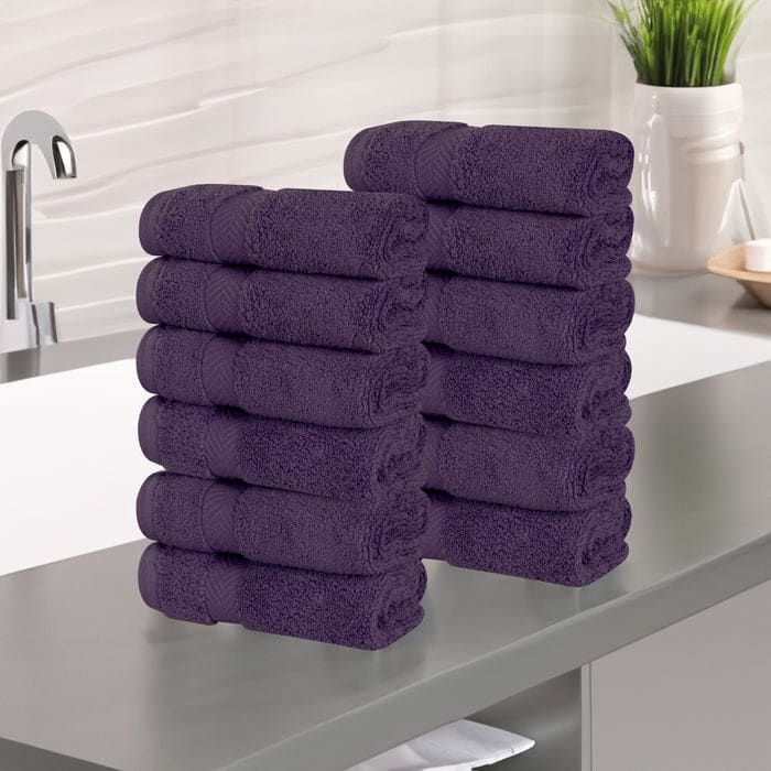 Superior Zero Twist Cotton Soft Absorbent Face Towel Washcloth Set of 12 - Grape Seed