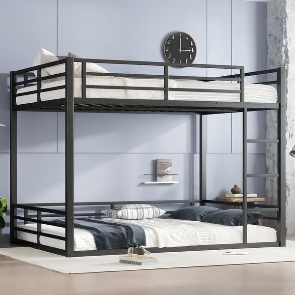 slide 2 of 16, Metal Black Bunk Bed for Teens and Adults Queen over Queen