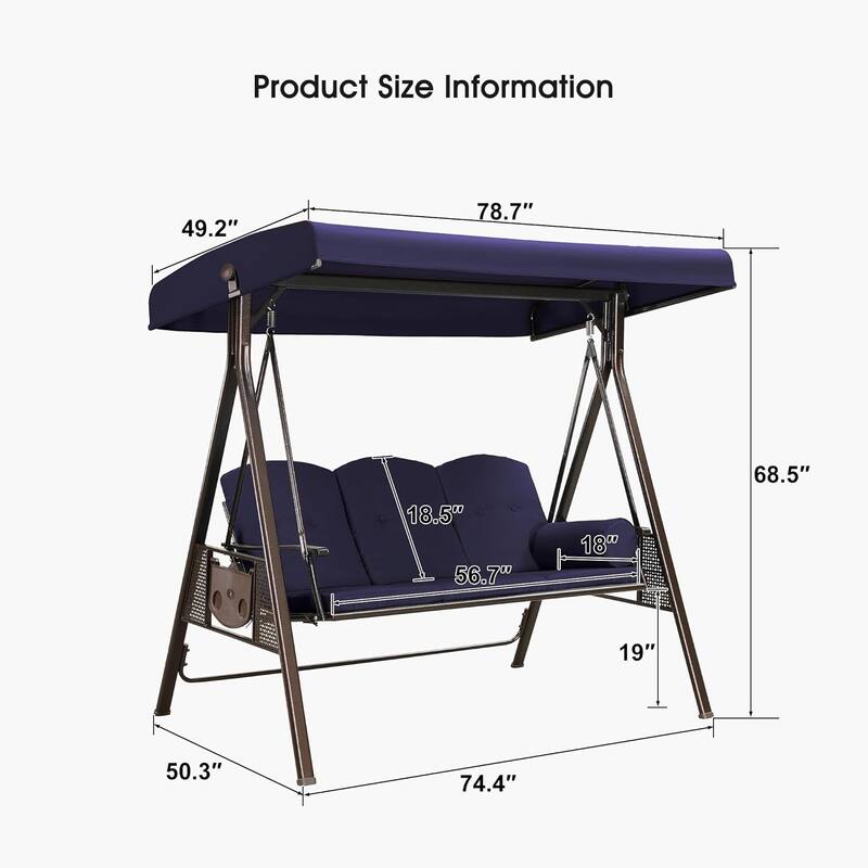 PURPLE LEAF Deluxe Outdoor Patio Porch Swing with Weather Resistant Steel Frame, Cushions and Pillow Included