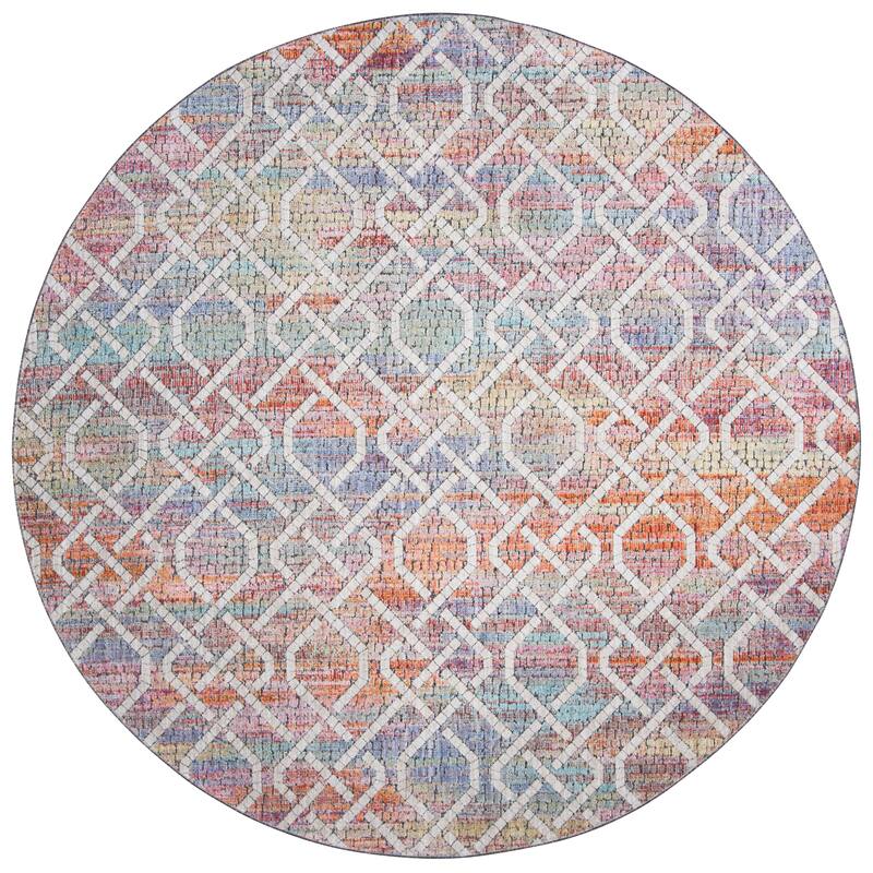 SAFAVIEH Provance Rosalba Vintage Boho Oriental Rug - 6'7" Round - Cream/Orange