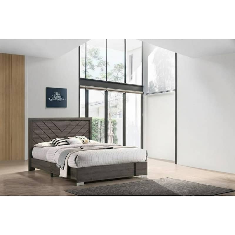 Contemporary Style 1pc Bed Set Wooden Headboard Design Platform Bed Gray Finish Bedroom Furniture