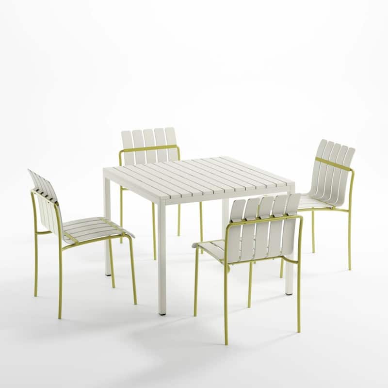 4-Pack Modern Striped Color Block Chairs - Waterproof PP Seat & Sturdy Metal Legs, Indoor/Outdoor Dining Set