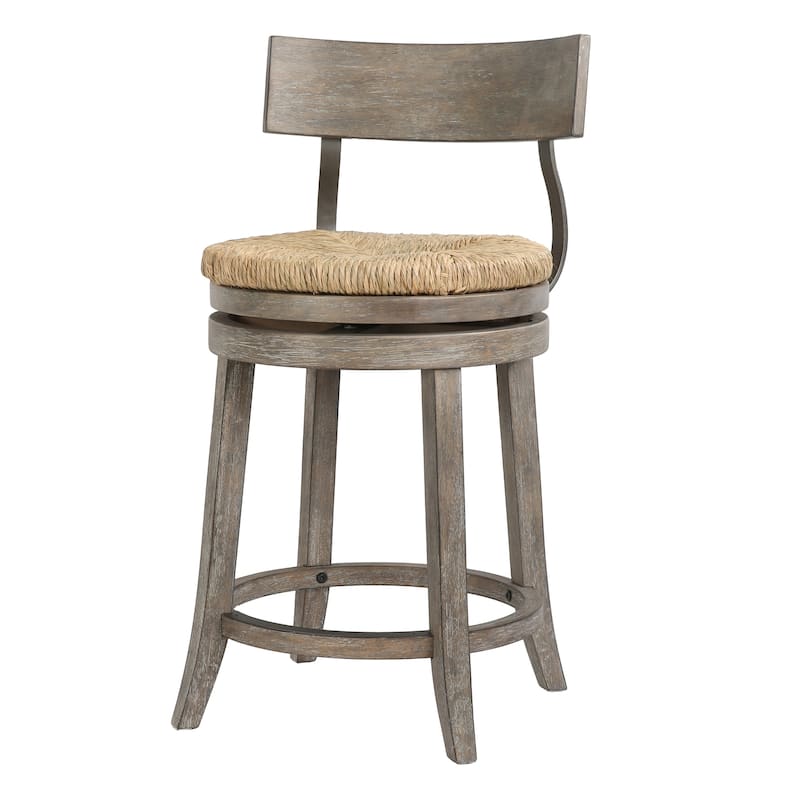 Farmhouse Swivel Wood and Steel Bar Stool with Natural Seagrass Seat
