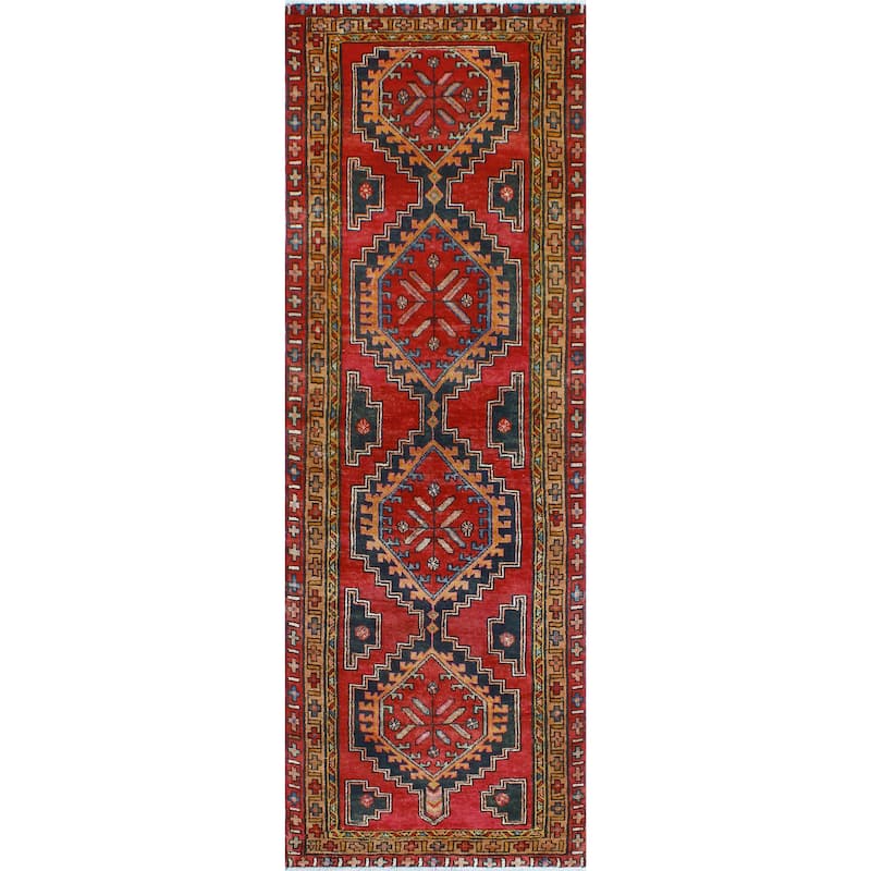 Fine Vintage Distressed Eraj Red/Charcoal Runner - 3'4" x 9'8"