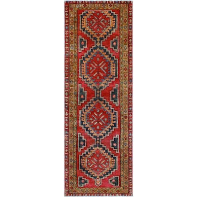 Fine Vintage Distressed Eraj Red/Charcoal Runner - 3'4" x 9'8"