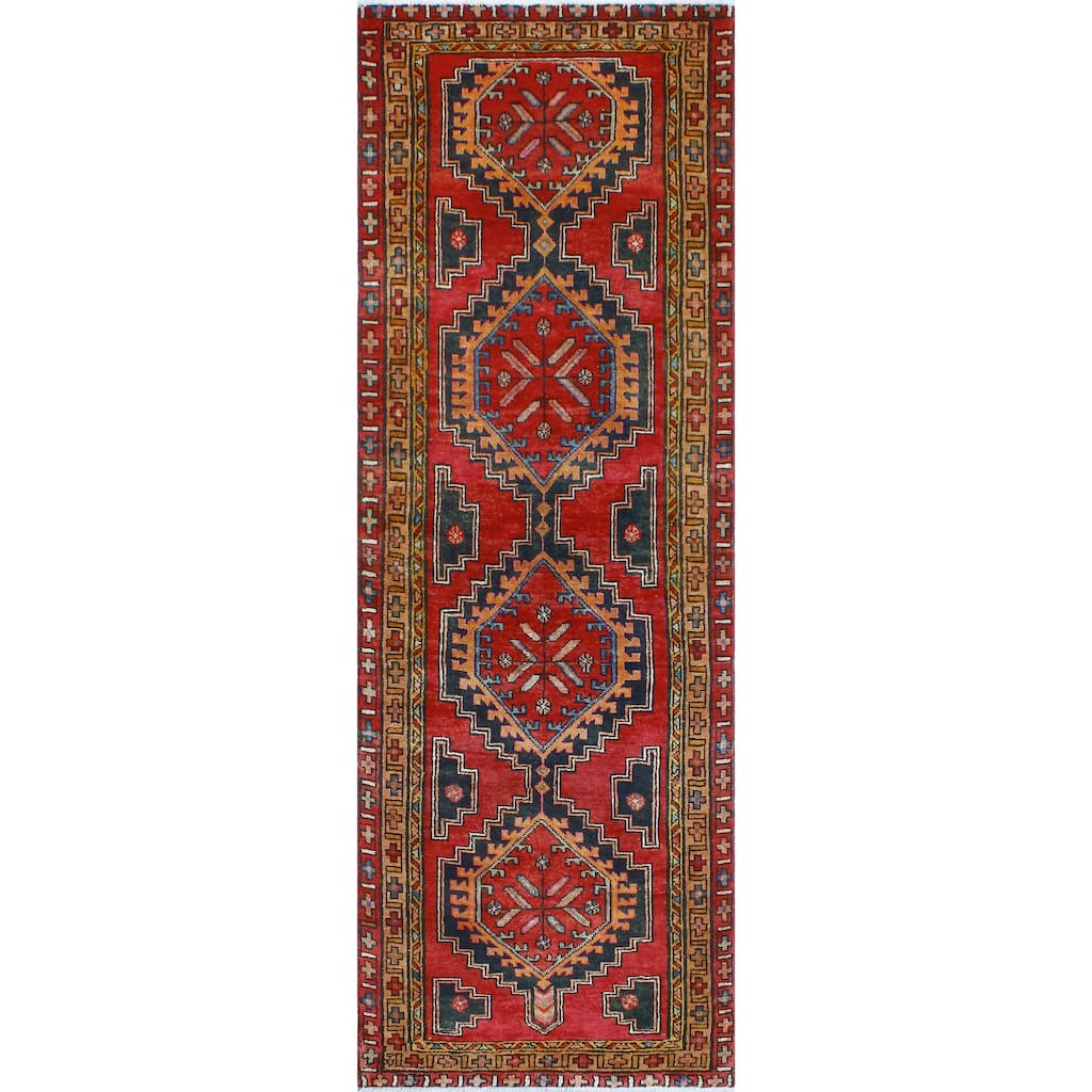 Fine Vintage Distressed Eraj Red/Charcoal Runner - 3'4" x 9'8"