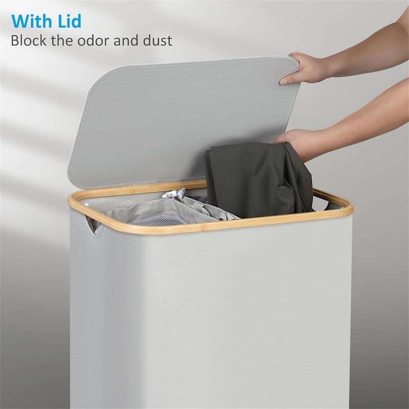 Double Laundry Hamper with Lid - 22.4"L x 14.6"W x 29.1"H