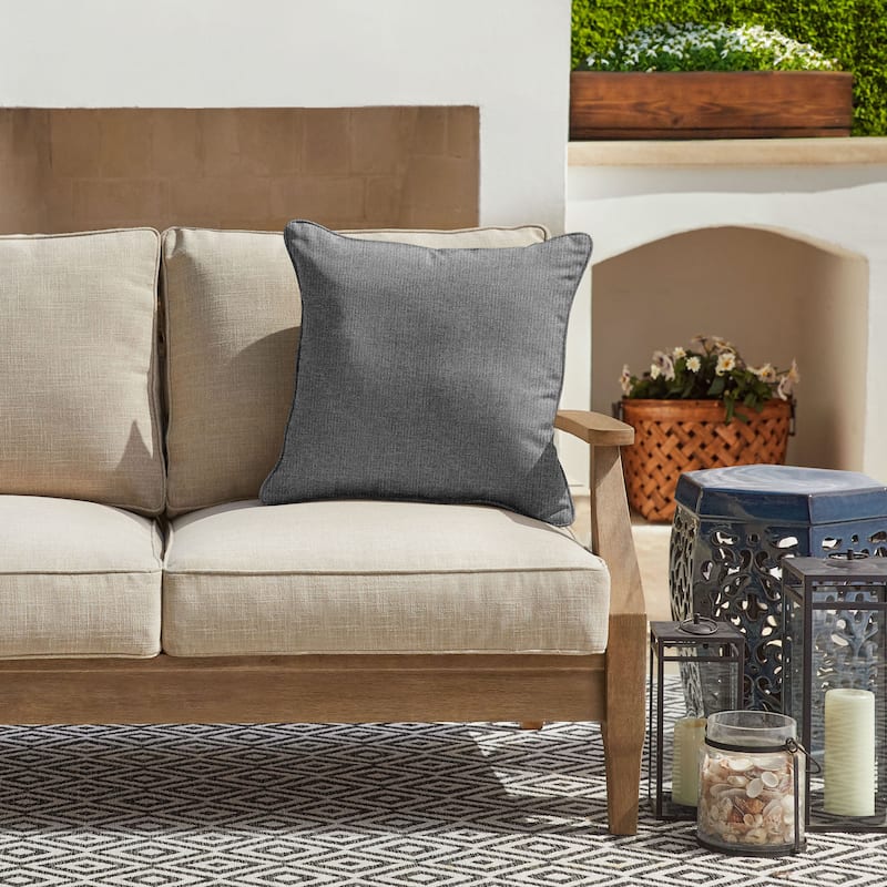 Sorra Home Sunbrella Outdoor Corded Pillow Single - 20 in H x 20 in W x 6 in D - Revive Charcoal