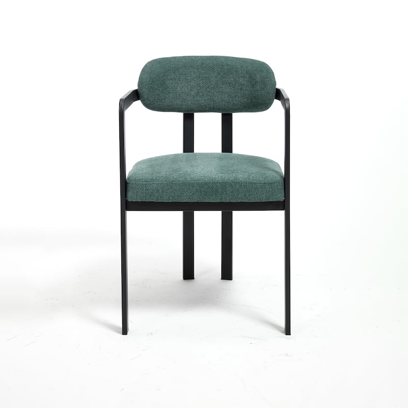 Modern Dining Room Chairs Set of 2, Mid-Century Upholstered Boucle Kitchen Dining Chairs with Black Metal Legs