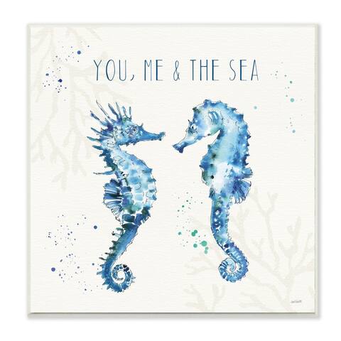 Stupell Industries You Me and the Sea Quote Seahorse Blue Green Watercolor,12 x 12, Wood Wall Art