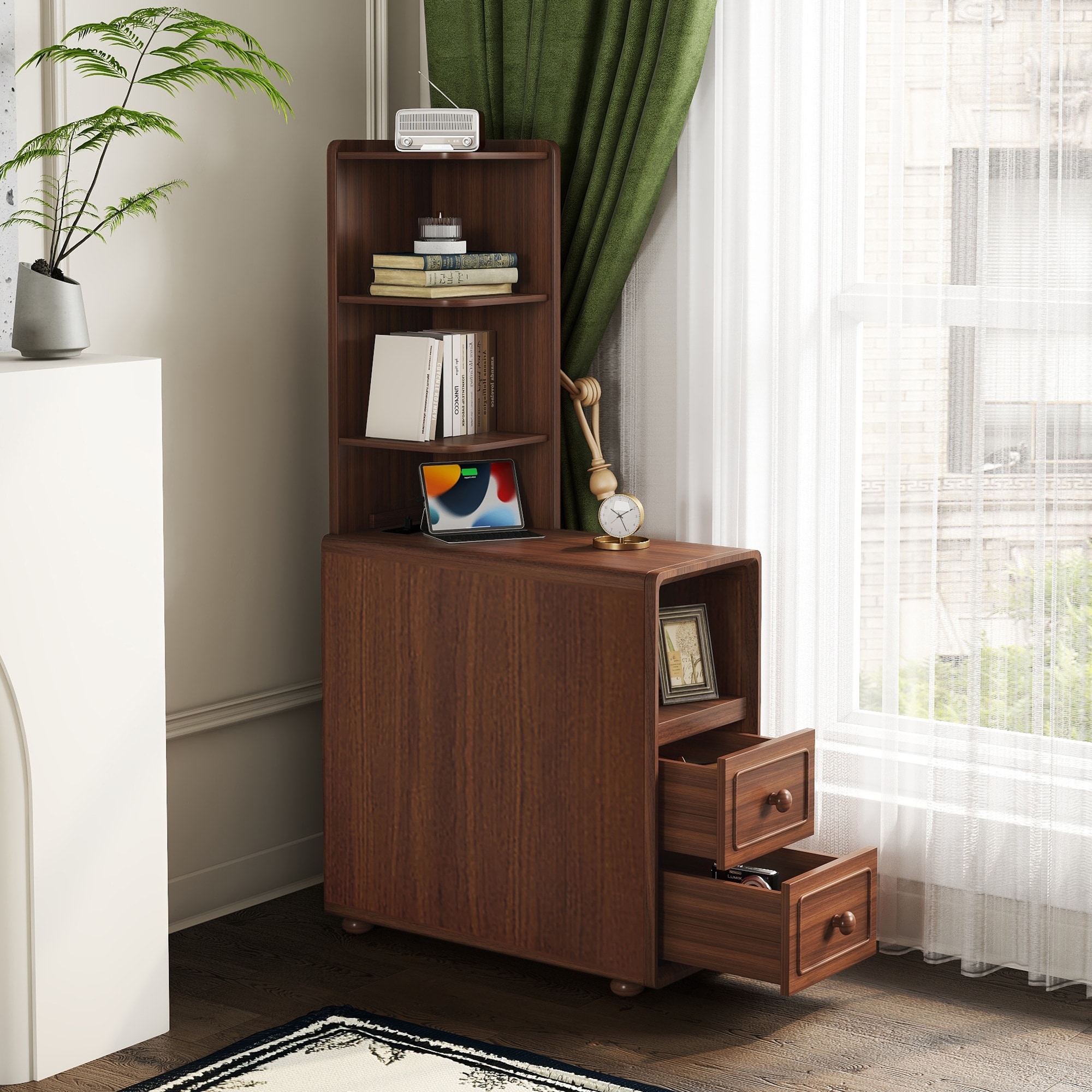 Side Table Storage Cabinet End Table with Drawers, File Cabinet Nightstand Corner Table with Open Shelf
